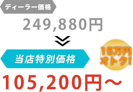 ディーラー価格249,880円がGARAGE HOLIDAY（ガレージホリデー）だと105,200円～。15万円もお得！
